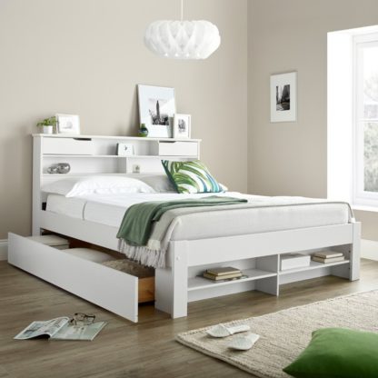 d3ad2da45a7839adfe33475a5116d8d5bf85c882d9ea1af2c1482c9e7af396c7.jpg An Image of Fabio White Wooden 2 Drawer Bookcase Storage Bed Frame Only - 5ft King Size