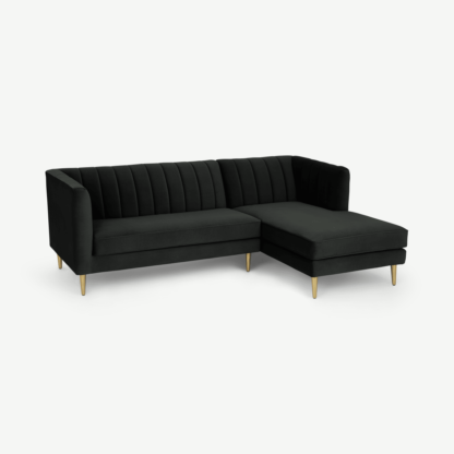 d3f28d5dbd0e473dbd6d222e39b2b5f8bebd5286165debe563734a6f0a7d74f8-1.png An Image of Amicie Right Hand Facing Chaise End Corner Sofa, Dark Anthracite Velvet