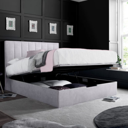 d4a516293eca266bb4bc3bc302e3e3e8d2c33adfae0697e4cc768c8124e518d5-2.jpg An Image of Lincoln Connect Silver Fabric Ottoman Storage Bed Frame - 4ft6 Double
