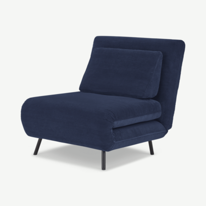 d812fe6f0eb05a449b381f92f4c2203fdc4f9474261e04108431b50a0e903fe5-1.png An Image of Kahlo Single Sofa Bed, Navy Corduroy Velvet