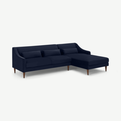 dcfac615ff1d28acf206266e5d1ae6c870d8534b82ff03e014b6c175237aeaf1-1.png An Image of Herton Right Hand Facing Chaise End Sofa, Ink Blue Velvet