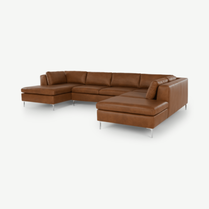 de56fb47cd67f3a714783948513b51c0f84d0a6ff8a2fc1d87718d13f8535612-1.png An Image of Monterosso Right Hand Facing Corner Sofa, Denver Tan Leather with Chrome Legs