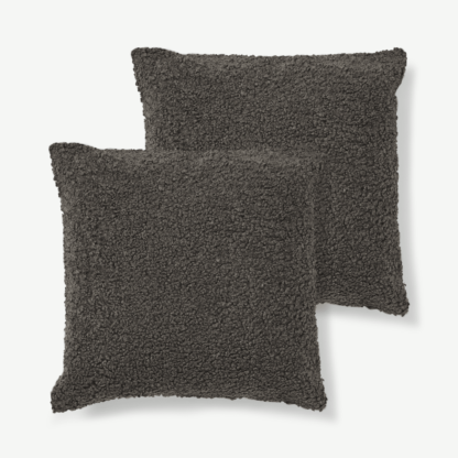 e1d9a8f56108139d376875f1e40febf64e06eb022155e6a587c37731a927734e-1.png An Image of Mirny Set of 2 Boucle Cushions, 55 x 55cm, Charcoal Grey