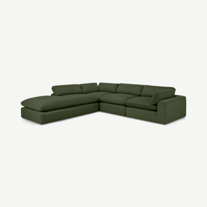 e214ad904b19b3157825fb35aede9cccf6b55d34ab5ce3b85a2ed76e92b5ae39-1.png An Image of Samona Left Hand Facing Full Corner Sofa, Sage Corduroy Velvet