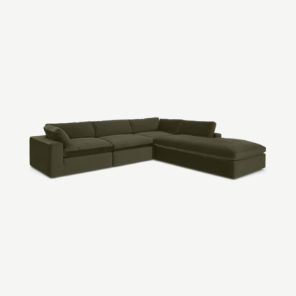 e5fa2444ace1498c4b2b644c0519b955418e9d4e403d1b9aae66a1995848da3b-1.png An Image of Samona Right Hand Facing Full Corner Sofa, Pistachio Green Velvet