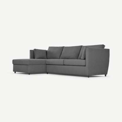 e986ae6612c79cda8e9f56fc4577303325bb6760cc0b14b50167e15cbd655247-1.png An Image of Milner Left Hand Facing Corner Storage Sofa Bed with Foam Mattress, Night Grey