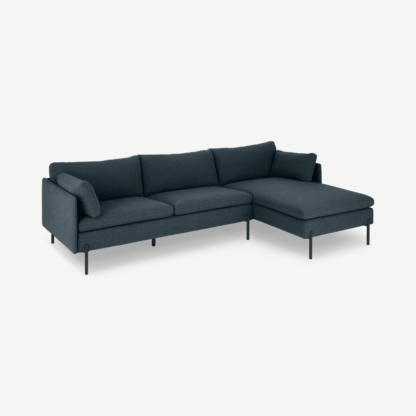 e9ce0185fd2bd756df46383d8b69a07bb0f75d9607163b21222228f3bb2580d6-1.png An Image of Zarina Right Hand Facing Chaise End Sofa, Aegean Blue with Black Leg