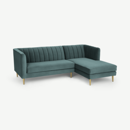 ec5b279c80702fa2e249536ef2a5d71755eb1ab3d68f67449c6d4f9c615d7c29-1.png An Image of Amicie Right Hand Facing Chaise End Corner Sofa, Marine Green Velvet