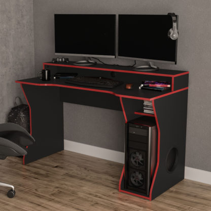 f0932abffeb298757f71e2a5e23badc6c7f39014090cb29a999d41bb1467676f.jpg An Image of Enzo Black and Red Wooden Gaming Desk