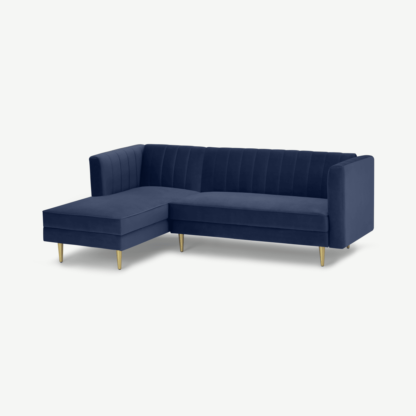 f4b526c9c2367e64af3ed881a6a65b91af2df9d05a8d7a7dfef52d9e1652394d-1.png An Image of Amicie Left Hand Facing Chaise End Click Clack Sofa Bed, Royal Blue Velvet