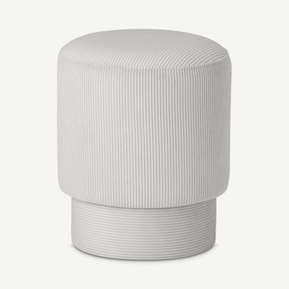 f68fea81bc4583c6fbcd6abbf99e589133238b5a7b982e7f72c6adb9d89fe9da-1.png An Image of Volta Pouffe, Small, Stone Grey Corduroy
