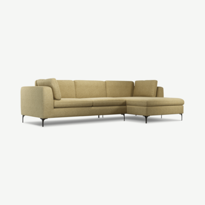 f72336e0ce5d5694eeae09b73c0e43e7f1f4ed1ef7b894aa4ae6e1931e001646-1.png An Image of Monterosso Right Hand Facing Chaise End Sofa, Textured Yellow Mustard with Black Leg