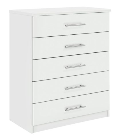 12ea2d38131e6ad31b8b547697280e94de07cee60b6bd8f3225f2b728a2e0f17.jpg An Image of Argos Home Normandy 5 Drawer Chest of Drawers - White