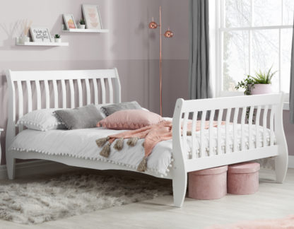 175073b433d581b70c31757494fb358f2fc94ea1e01c6213e7721b2ede44d4c2.jpg An Image of Belford White Wooden Sleigh Bed Frame - 4ft6 Double
