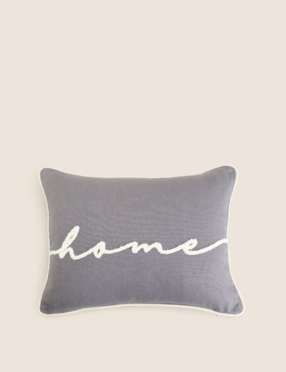 1cb859717489307dcefa38ee5c9ef47d5066c961c532ff747af88376754300d1.jpg An Image of M&S Cotton Home Slogan Small Bolster Cushion