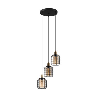 1d23115e8566c2dfb8dd627691b9fb0f98c590cf257164abaf3406cac1056264.jpg An Image of EGLO Chisle Amber Caged 3L Pendant Light