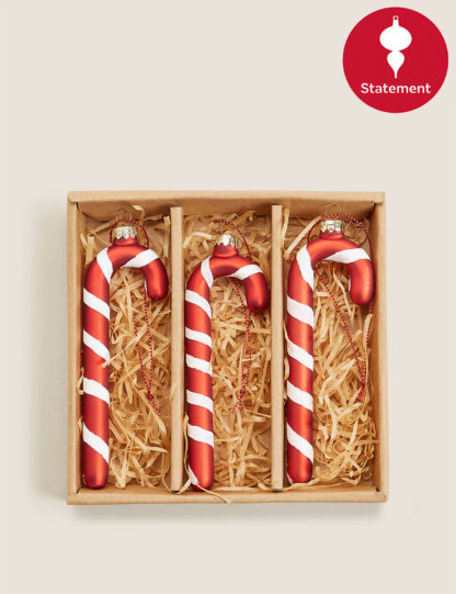 20c7242b9c99522b27bad63eb3b2444e328753f367e90fd01a7e034500dc9a88.jpg An Image of M&S 3 Pack Glass Candy Cane Decorations
