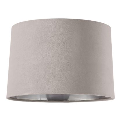 2acced8b136d312532a39462cde213503faa45ec7d65f84981c602a1a6c9033b-1.jpg An Image of House Beautiful Samet Velvet Drum Shade - Grey - 45cm