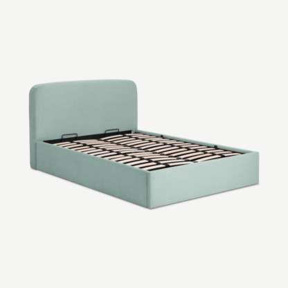 35b8033f5533fb8e631ad4bc685189bbfbec093833bd92bfe36e58554a66c8f7-1.png An Image of Besley King Size Bed with Ottoman Storage, Coral Blue Velvet