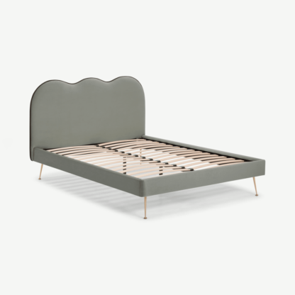 35d899ac377822be3ab0aecd5749b865c2db659c5a09ca65f9d3758d5be2c97c.png An Image of Fenella Double Bed, Sage Green Velvet & Brass