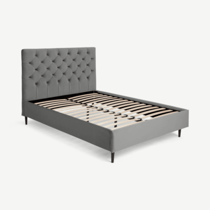 3e89308a67fbb49f1dd0f36eac7fe10c6ef419de41ca22b2c93aab1f138f5b08.png An Image of Skye King Size Bed, Light Grey Velvet & Black Legs