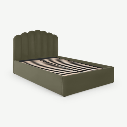 3ffe07e56d199528eead312efedc92edfbf473c0f483a761d7fd467f9d31681f-1.png An Image of Delia Double Ottoman Storage Bed, Sycamore Green Velvet