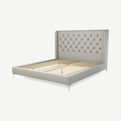 408f5806119bb28ecee4535e80a51aab6af52eafc81eec74f974bc3806cc7298.png An Image of Romare Super King Size Bed, Ghost Grey Cotton with Brass Legs