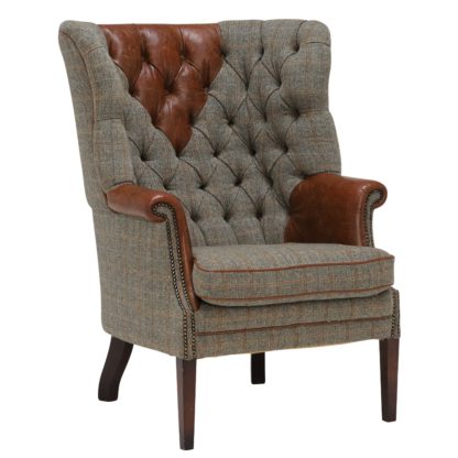 42ae546f829d4cf41dac772d0b6f519ae0074c9a283230078723507a1f32853a.jpg An Image of Harris Tweed Mackenzie chair, Leather Arms and Headrest