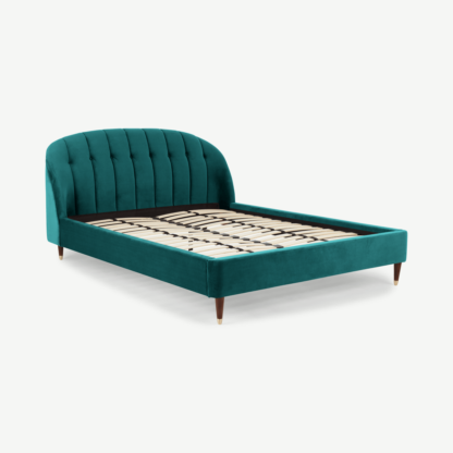 4438592321819de9856a60020dfb7be10d1bd669bd967ddec996363618e6727d.png An Image of Margot Double Bed, Seafoam Blue Velvet & Dark Stain Brass Legs