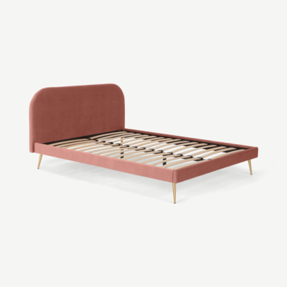 4a85acda3054767c39eaf2fcadba79850e1300121cdd99a2a2643e537c2ee397-1.png An Image of Eulia King Size Bed, Blush Pink Velvet & Brass Legs