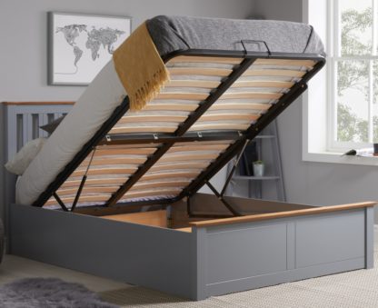 4e1c4ed8a914fed8c48aaa536fada157e1e85ff57de21e6bf0c48a1c79b06693-1.jpg An Image of Phoenix Stone Grey Wooden Ottoman Storage Bed Frame Only - 5ft King Size