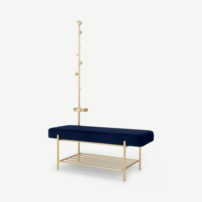 4e3e858c30713899ab277da570ec1bc7bf537e534996e59747440f17012c37fa.png An Image of Asare Hallway Storage Bench, Royal Blue Velvet & Brass