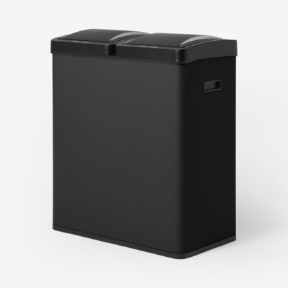 57e9dce719191252754fa35d5002014738819b4c96b2a9fa18890d4fdd04a015.png An Image of Rask 60L Touch-Free Sensor Recycling Bin, 2 x 30L, Matte Black