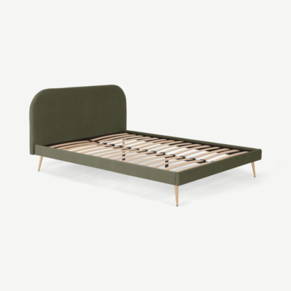 581399ba4f8fe94c6a1146b848f6a9d690aa24e8f9b8ea96271d3eb8d15e2739.png An Image of Eulia King Size Bed, Sycamore Green Velvet & Brass Legs