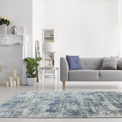 5918b0d16b4c6403c1e016043f5188ffe3a0b7849c0265574f80b230332a29bd.jpg An Image of Asiatic Orion Shiny Rectangle Rug - 80x150cm - Blue & Grey