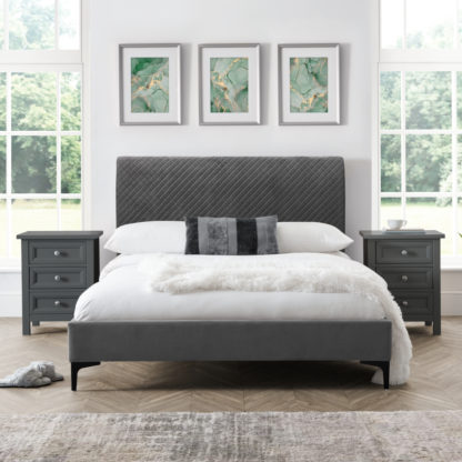 5ee090e1617c6484ea5fcf9efa1e36ea24f47ec9ed975af780ae7dc24e98fee1-2.jpg An Image of Sanderson Grey Velvet Fabric Bed Frame - 6ft Double
