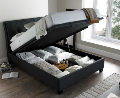 6af2e8351b065f19cb4033a2d438b995b67464de39cfd34bb427c9623576d698.jpg An Image of Accent Slate Fabric Ottoman Storage Bed Frame - 6ft Super King Size