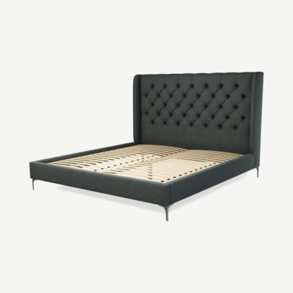 6de4091433c47c5a6fcc211e751bab85fcfd50589a762a6daf7640d2897e7c1b.png An Image of Romare Super King Size Bed, Etna Grey Wool with Nickel Legs