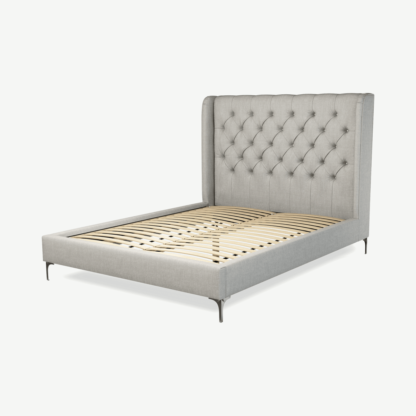 6e2c6d5d16bf4963c8e12e3cc80bfe076b1b0cb6ef67dde2b94dcab5d3ec68b5.png An Image of Romare King Size Bed, Ghost Grey Cotton with Nickel Legs