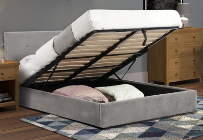 75c3b2a1e70784042383effb0266bbf06c5b88cae88d77933bd88a223ba7b6d7.jpg An Image of Shoreditch Grey Velvet Ottoman Storage Bed Frame - 5ft King Size