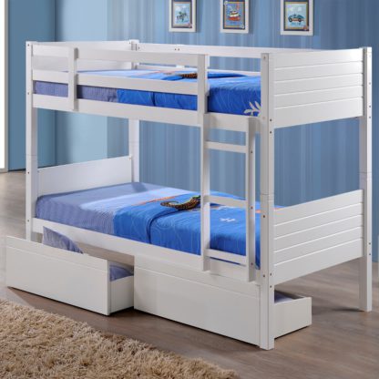 7e0044115bfc4af3e54888da7bd044cb27024c2b40833efa4cb738e8a5b277f1.jpg An Image of Bedford White Wooden 2 Drawer Storage Bunk Bed Frame - 3ft Single