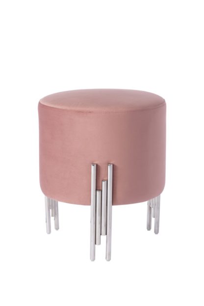 7f5af1e9a9dc7cad578178509f91178d97bf587437fddb5e402b9578986d47f5.jpg An Image of Rubell Stool Blush Pink Silver base