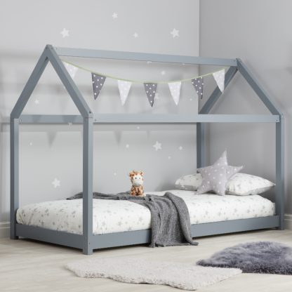 8660369e501b9f8157514415e461013f0293de10a1099443959bb2e6a094b8dd.jpg An Image of House Grey Wooden Bed Frame - 3ft Single