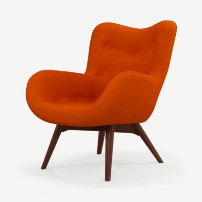 875df3d2886b332bf78967822d2d4a4e397611c2e4e53f0fab7ed0b02f8b402a.png An Image of Doris Accent Armchair, Shetland Orange with Dark Wood Legs
