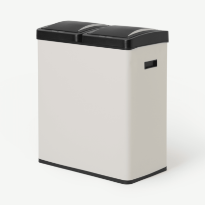 8878f60ce254bca637d8bb205e85ec091a200f0e08268dcbd2a9185d2fc9dcda.png An Image of Rask 60L Touch-Free Sensor Recycling Bin X2 30L, Off-White