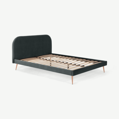 8905e27b7c7de9d85ef2231c6488b495380cc7e3e39337fc69c8c8355cbc1d2a-1.png An Image of Eulia King Size Bed, Midnight Grey Velvet & Copper Legs