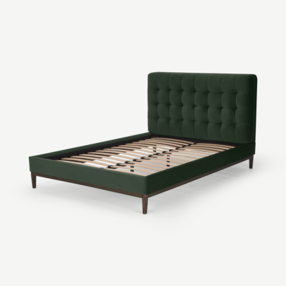 89fa9d110ab4ef4f0dd8116a533fb8019261ffde701ea69fe32c8aa9adeeae14.png An Image of Lavelle Double Bed, Laurel Green Velvet & Walnut Stain Legs