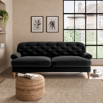 8d8babe0d779a5a2a6a4319d54e02e733214f9acc7bb59ec506ab964215cfeda.jpg An Image of Canterbury Luxury Velvet 3 Seater Sofa Luxury Velvet Black
