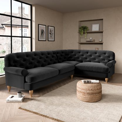a291c94886b1b59c826c1316de01e25257199fb7be6b37b05e31922fd6ef18e1.jpg An Image of Canterbury Luxury Velvet Right Hand Corner Sofa Luxury Velvet Black