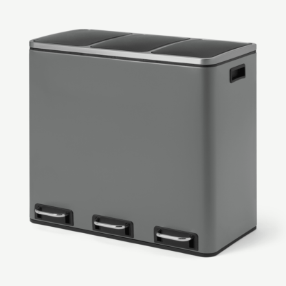 a45f3163a19e961d2f1097dab2b384a172c3787c347714901515e429395868c6.png An Image of Colter 54L Soft Close Triple Recycling Pedal Bin, x3 18L, Dark Grey